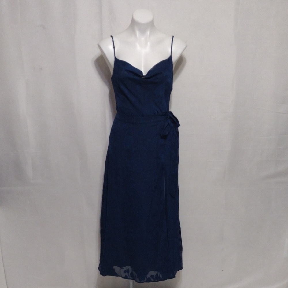 NWT Lulus Cowlneck Spaghetti Strap Faux Wrap Tie Side Maxi Dress M Romantic Chic - Picture 3 of 16